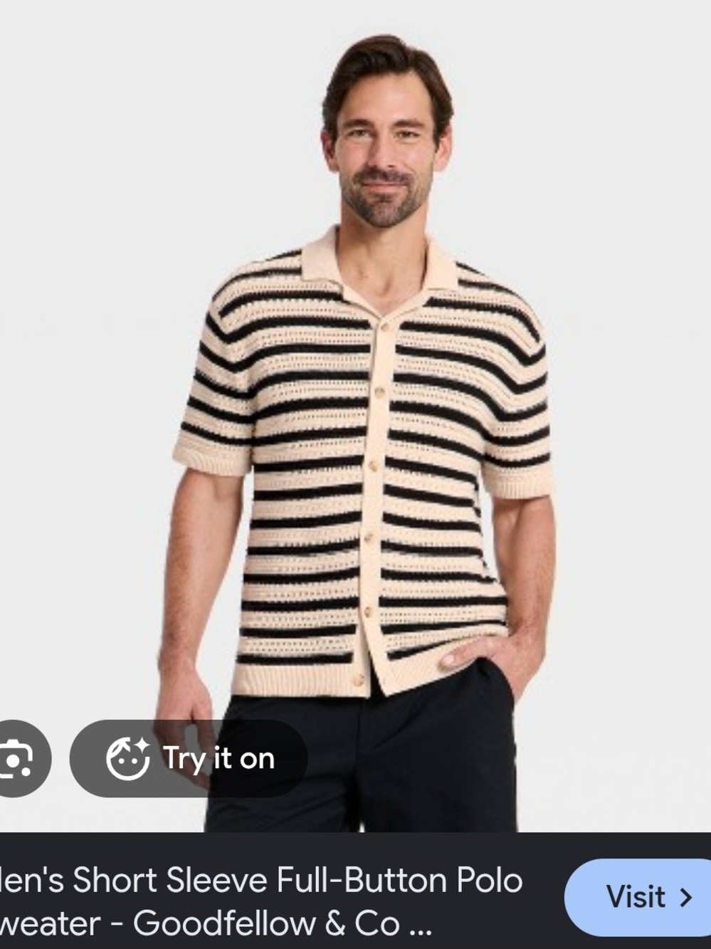 Goodfellow & Co Cream and Black Striped Short-Sleeve Cardigan Sweater
